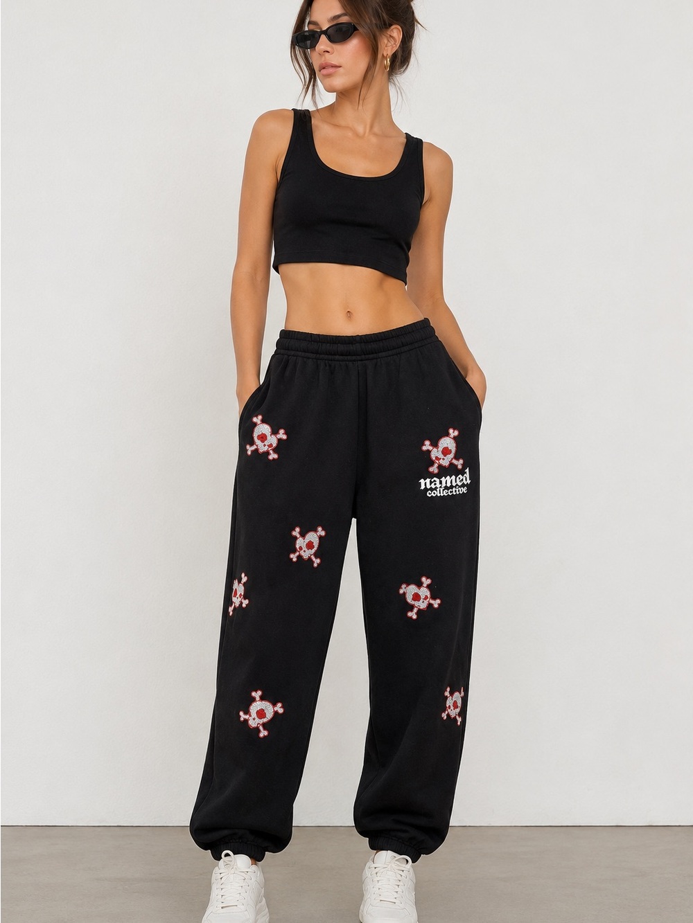 Named Collective Black Red Skull Joggers Y2K Grunge Streetwear